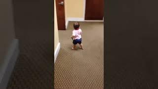 Baby runs into wall learning to walk