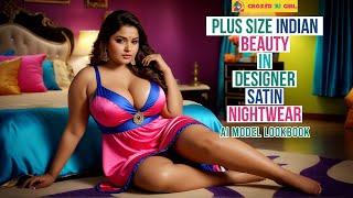 Plus Size Indian Beauty in Designer Satin Nightwear | AI Art Lookbook #desistyle #desilook #desigirl