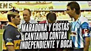 Diego Maradona canta junto al "Turco" García, "Puma" Rodríguez y Gustavo Costas, actual DT de Racing