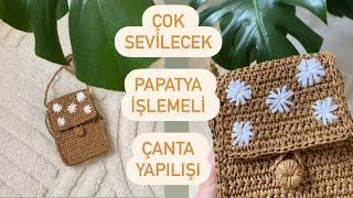 Çok Sevilecek Papatya İşlemeli Çanta #hasırçanta #telefonçantası #knitting