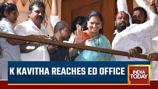 K Kavitha Reaches ED Office; Supporters Of BRS MLC Hit Street | Delhi Liquor Policy Scam Case