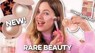 NEW RARE BEAUTY POWDER HIGHLIGHTERS REVIEW!! ENLIGHTEN & EXHILARATE + SWATCH COMPARISONS!