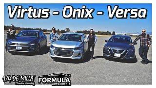 Chevrolet Onix vs Nissan Versa vs Volkswagen Virtus | Autoboutique 1/4 de Milla | Comparativa