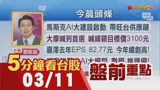 費半.那指崩跌4% 台積電ADR跌3.6% 二月營收探5個月低!台股遭外資連十賣 台幣今33保衛戰!聯發科2月營收下滑 Q1淡季仍有信心｜主播鄧凱銘｜【5分鐘看台股】20250311｜非凡財經新聞