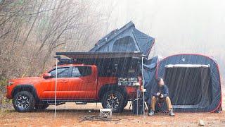 ️ Rain forest, Solo camping like rest  Dock the pop-up tent to the rear of the pickup truck?