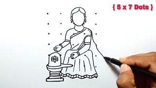 How to draw Traditonal girl with Shiva lingam easy drawing ( 5*7 )| Rangoli | Shivratri drawing