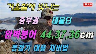 해결사 TV 시즌3 겨울철에 빛나는 대물터 44, 37,39cm의  대물붕어