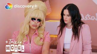 Emily Hampshire Tries to Check Into the Trixie Motel | Trixie Motel | discovery+