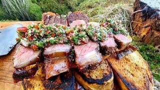 Menwiththepot Steak  with chimichurri sauce, served with crunchy toasted bread  ASMR cooking 