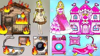 Poor Family VS Pink Panther Family - Barbie's New Home Handmade - DIY Arts & Paper Crafts