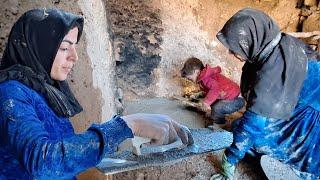 When Fatima started working herself;  Cementing the room floor like a master craftsman