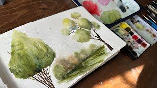 Watercolor Journal Day 119 (Practicing staying light and airy with trees)