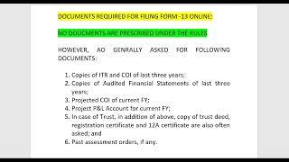 DOCUMENTS REQUIRED TO BE SUBMITTED ALONG WITH FORM -13 APPLICATION ONLINE