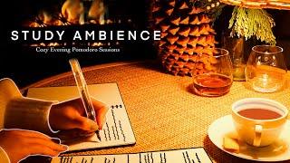 3-HOUR STUDY WITH ME AMBIENCE  relaxing fireplace sounds for Deep Focus/Cozy Evening Pomodoro Timer