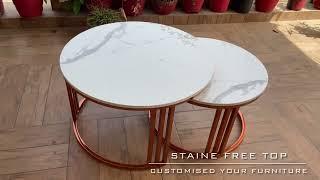 Indiskie Art Deco Stainless Steel Marble Top Coffee Table Gold Rose Gold Finish