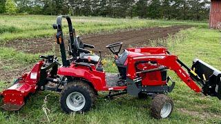 Massey Ferguson GC1725M Sub-Compact Tractor with Rototiller - First Time Tilling the Garden