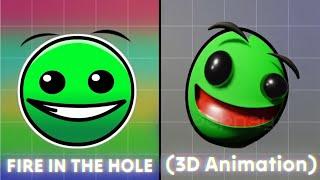 ALL VERSIONS FIRE IN THE HOLE 2D VS 3D ANIMATION NEW VERSIONS AND OLD  VERSIONS Geometry Dash