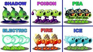 6 Plants PEA  vs FIRE vs ELECTRIC vs ICE vs SHADOW vs POISON - Who Will Win ? PvZ 2 Plant vs Plant