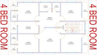 HOUSE PLAN DESIGN | EP 148 | 1600 SQUARE FEET 4 BEDROOMS HOUSE PLAN | LAYOUT PLAN