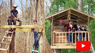 How to build a Treehouse FULL Time lapse VIDEO! Father and sons surviving quarantine in the woods