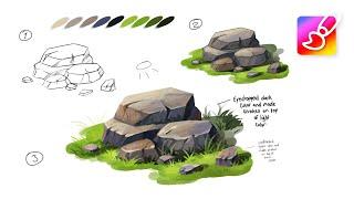 How To Paint ROCKS (For Beginners) - Photoshop Digital Painting Basics | Tutorial
