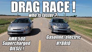 S4 E18. Will an AMR500 supercharged Kubota diesel Honda insight outrun a stock Honda insight?