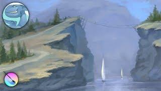 Landscape with two ships. Speed painting with Krita.