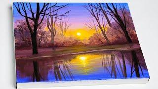 Sunset reflection in water | Acrylic Landscape painting