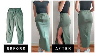 DIY - How to transform old JOGGERS TROUSERS into a MAXI SKIRT. Super easy.