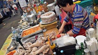 Korean Sausage (SUNDAE) with pig uterus/ Grandma, who's been in the market for 42 years! Korean food