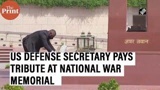 US Defense Secretary Lloyd Austin attends a wreath-laying ceremony at National War Memorial in Delhi