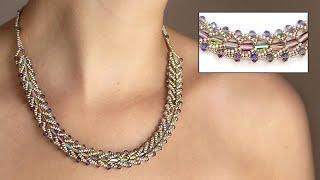 How to make a crystal beaded necklace using flat spiral technique