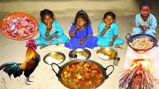 village famous red country chicken curry eating with rice || cooking by santali child