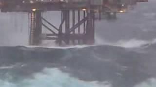 HUGE WAVE HITS DUNBAR OIL RIG NORTH SEA