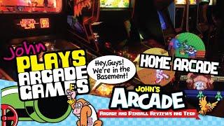 John plays games in his home arcade - ExciteBike, Ice Climber, Tempest, Tron, Mad Planets, Tapper