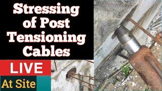 Stressing of Post Tensioning PT Slab Cables in detail I Live at site by DND construction