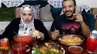 تحدي اكل/الحاجه ام شوربه حمراء ايه اللي جرى لي عيني اتقورتتحدي المكرونه بالشوربه الحمراءوفرخه كبيره