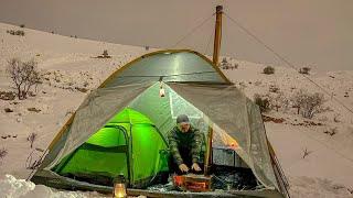 Tent Inside Tent Solo Winter Camping in Deep Snow - Wood Stove, Hot Tent