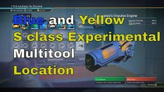 Blue and Yellow S class Experimental Multitool Location. Found by lavalamp64. No Man's Sky.