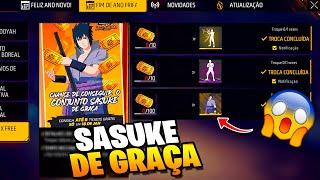 GARENA FICOU MALUCA! SASUKE GRÁTIS, 4 EMOTES GRÁTIS, DATA EVENTO NARUTO, NOVIDADES FREE FIRE