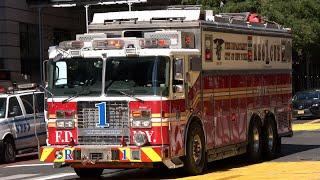 Fire trucks responding to an outage in a train tunnel in New York 