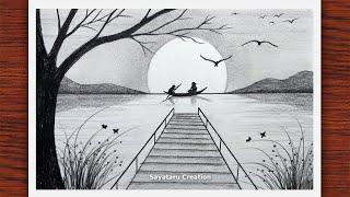 How to draw beautiful landscape with pencil, Easy Pencil Sketch drawing 2021