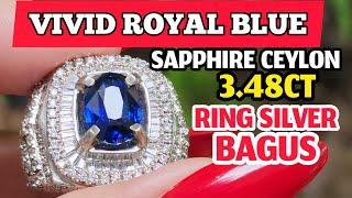 Vivid Royal Blue sapphire srilanka Blue safir ceylon 3.48ct H Ring silver