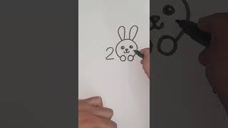 Un dessin de lapin facile pour débutant avec le chiffre 200!