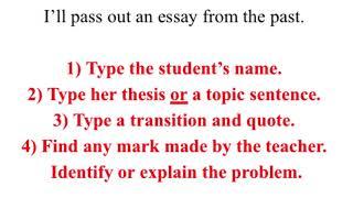 essay format = intro (summary) thesis, body paragraph, topic sentence, 3-6 quotes, analysis