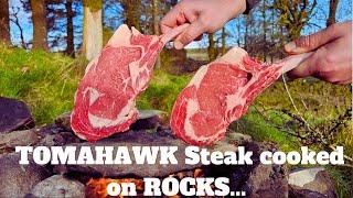 How to Cook TOMAHAWK Steak on Rocks (ASMR Outdoor Cooking,Relaxing Video)