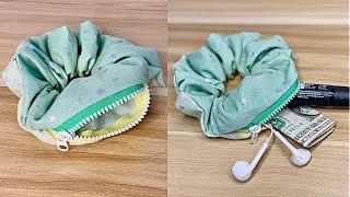No need to bring your wallet! Very Easy Scrunchie with Zipper Pocket
