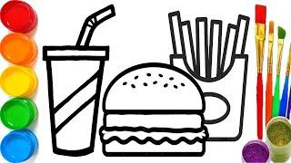 Let's learn to Burger meal drawing and coloring for beginners, Ks Art