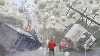 A few minutes ago in Texas! Millions of ice balls bombarded the cities, hail in Odessa