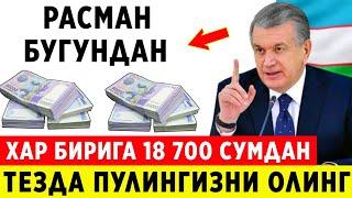 ШОШИЛИНЧ! БУГУНДАН БОШЛАБ ХАЛККА ПУЛ БЕРИЛАДИ ХАЛК ПУЛИНГИЗНИ ОЛИНГ.